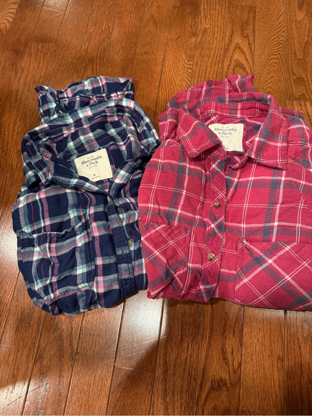 Abercrombie & Fitch Girls Plaid Button-Down Shirts - Pink & Navy